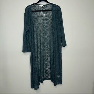 Maurices Duster Cardigan Lace Knit Open Front Long Sleeve Emerald Green XL